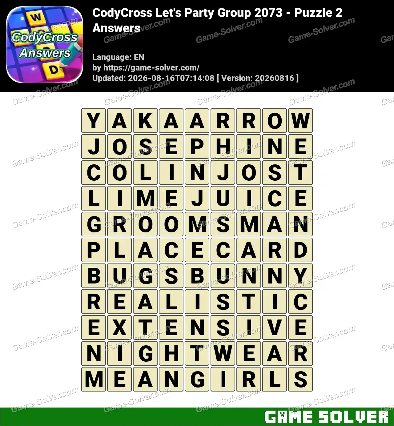 CodyCross Let’s Party Group 2073 – Puzzle 2 Answers